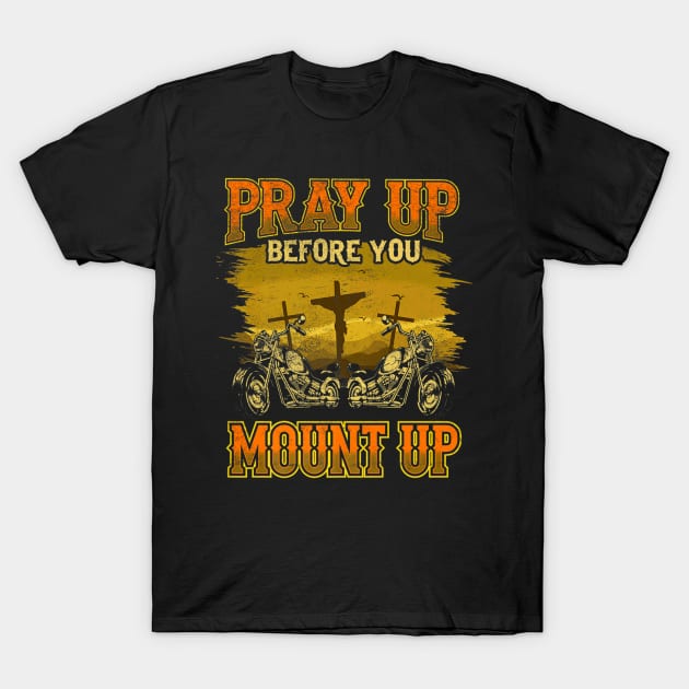 Motorcycle Cross Pray Mount Jesus Lover T-Shirt by Melaine GoddessArt